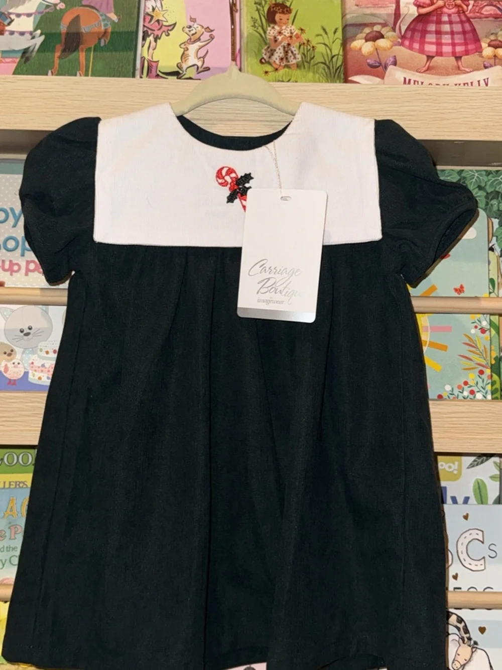 Carriage Boutique Dark Green Corduroy Dress with White Bib, NWT, 6 or 12 m avail